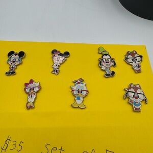 Disney Character Enamel Pin Set of 7 nerds characters wearing eye glasses